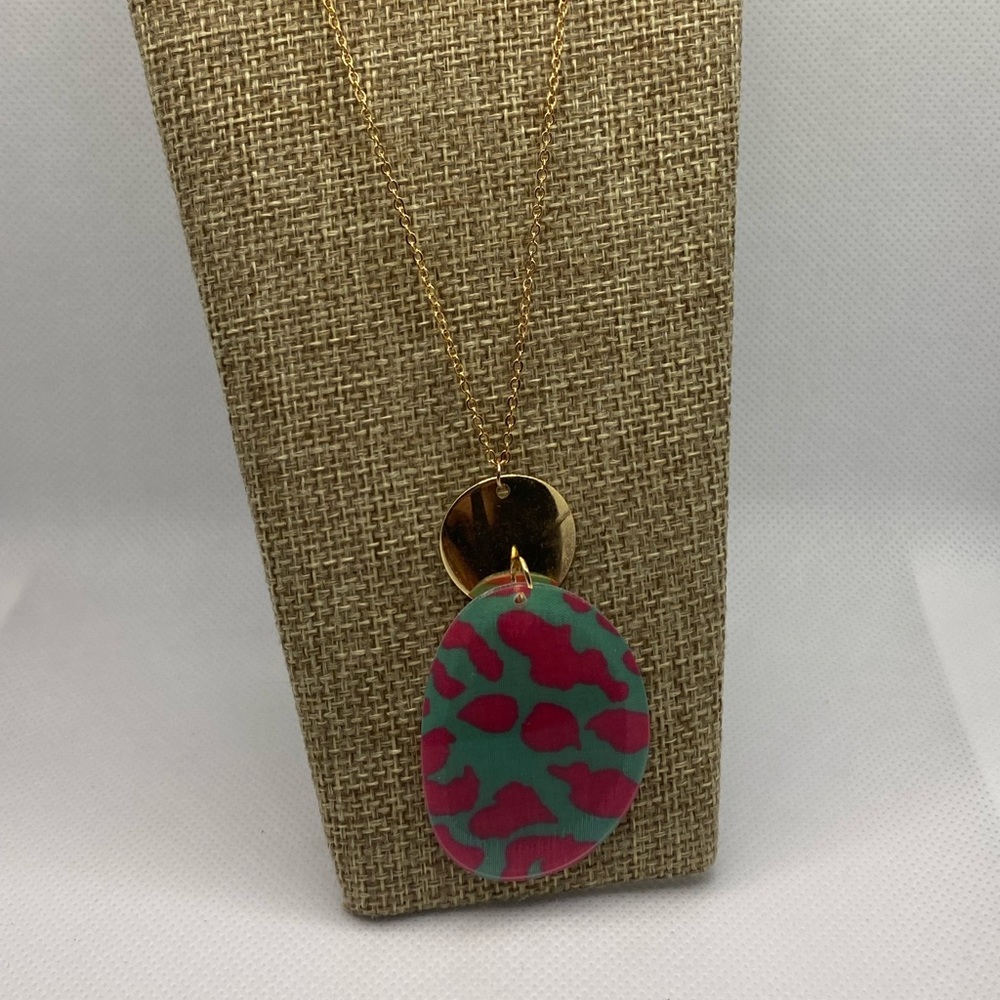 ⭐ 3/$15 ⭐ Leopard Acrylic Pendant Gold Chain Princess Necklace ¤ Pink Blue ~ NEW